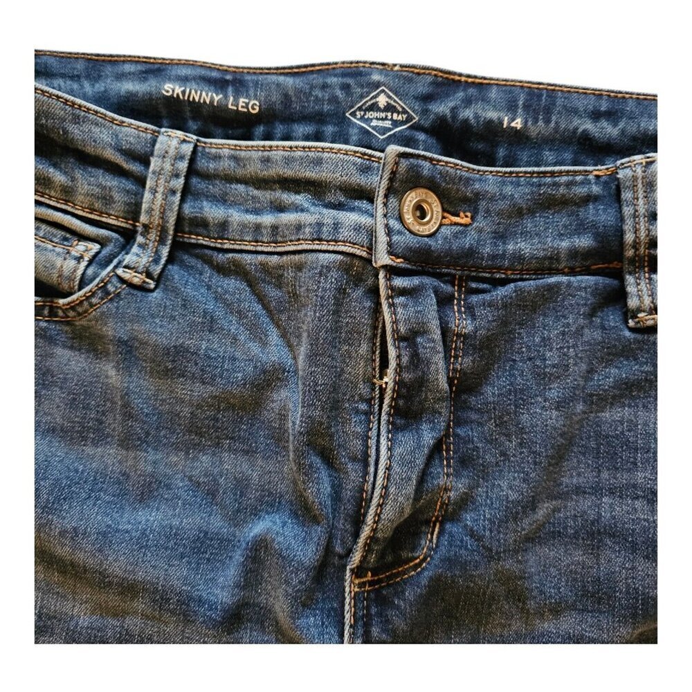 St John Bay Y2K Womens Size 14 Skinny Leg Denim Blue Jeans Embroidered Retro - Picture 6 of 8